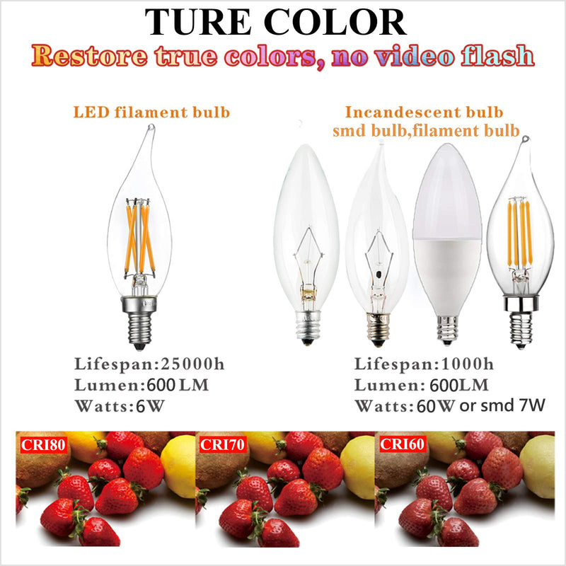 LiteHistory E12 led Bulb Dimmable 6W Equal 60 Watt LED Light Bulbs 2700K AC120V led Edison Bulb CA10 CA11 led Candelabra Bulb for Chandelier Light Bulbs and Ceiling Fan Light Bulbs 600LM Clear 12Pack Flame Tip 2700k 12pack