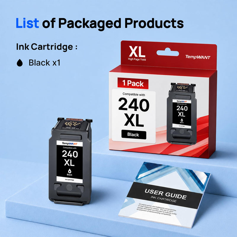 PG-240 Black Ink Cartridge Replacement for Canon 240XL Black Ink Cartridge | Works with Canon Pixma MG3620 MG3600 MG2120 MG3120 MG2220 TS5120 TS5100 MG3520 MG3220 MX532 MX452 MX472 Printer, 1-Pack Black