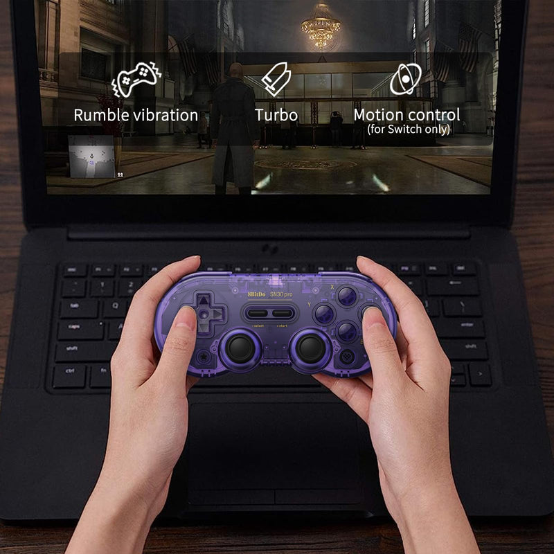 8Bitdo SN30 Pro Wireless Bluetooth Controller, Hall Effect Joystick | Rumble Vibration USB-C Cable Gamepad Compatible with Switch/Switch 2,Windows, Mac OS, Android, Steam - Crystal Purple