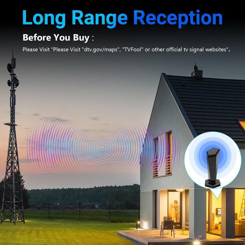 TV Antenna for Smart TV Indoor, Digital Antenna for Local Channels, Strong Magnetic Base, Easy Installation, 360° Long Range Reception, 4K 1080P, 8.5-ft Long Cable (Black) black