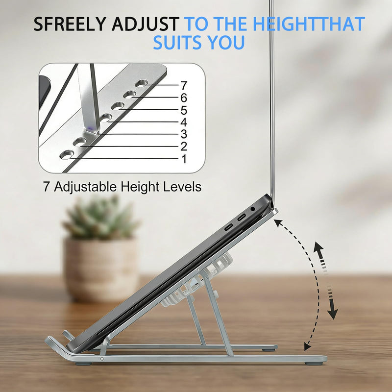 Laptop Cooling Stand with Dual RGB Fans, 7-Level Adjustable Height, Aluminum Ergonomic Laptop Cooler for 11-17'' Notebook (Gray) Gray