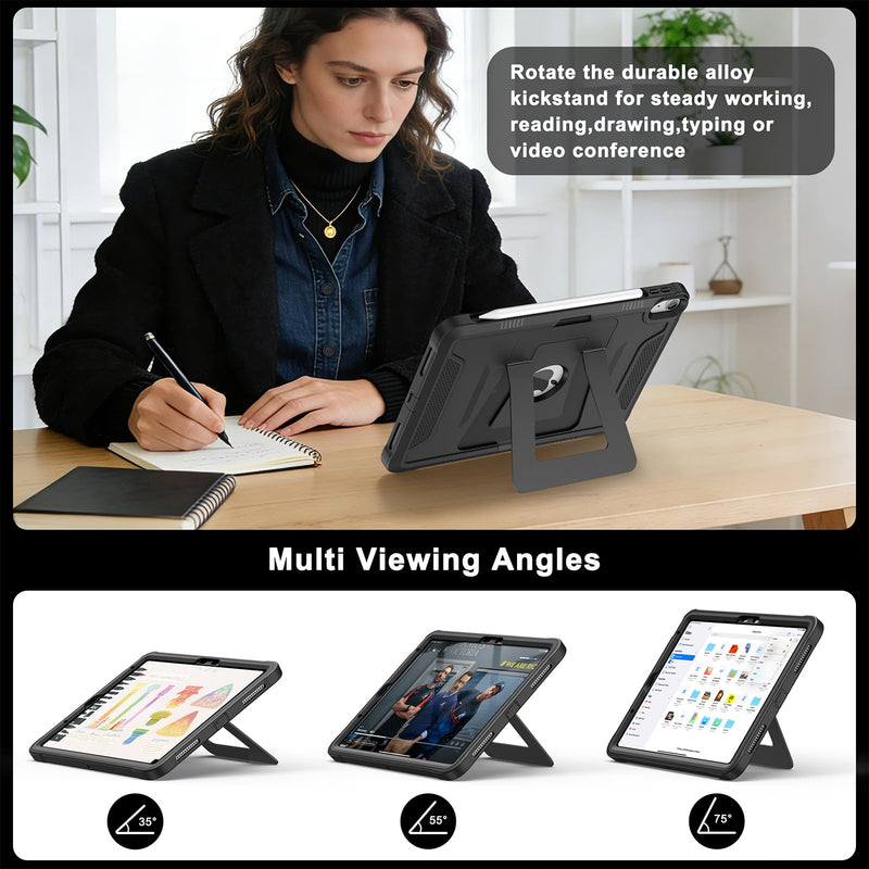 Soke Case for iPad Air 11-inch & iPad Air 5th/4th Generation 10.9-inch | Heavy Duty Protective Cover, Screen Protector, Multi Angle Kickstand, Hard PC Back & Shockproof TPU Bumper, Black