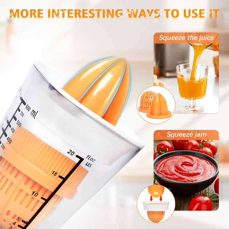 Citrus Juicer Manual Juicer, Multifunctional Hand Juicer, Lemon Lime Squeezer, 20-Ounce Capacity Orange Juicer (White, 4 in 1)