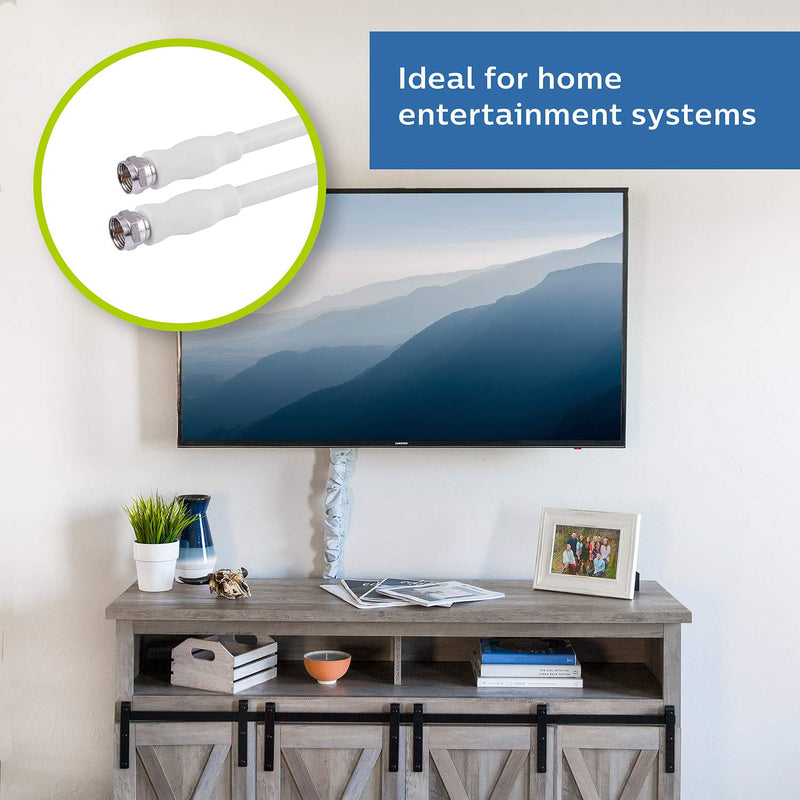 Philips RG6 Dual Shield Coaxial Cable, 25 ft. Ideal for TV Antenna DVR VCR Satellite Cable, F-Type Connectors, 3Ghz Digital, White, SWV2175H/37 25 Feet