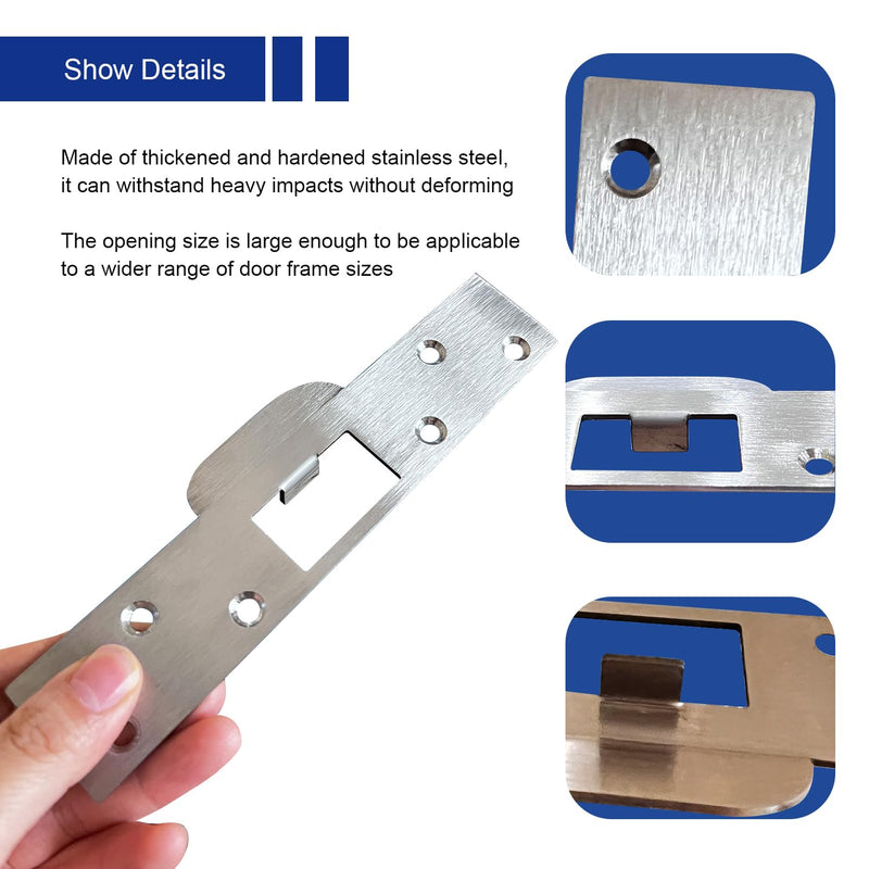 U 9476 Security Latch Strike, Extra Long Door Strike Plate 7", Reinforced Enlarged Striker Plate with Large Hole, Fix Door Won't Latch in, Extended to Cover Worn Slot (Satin Nickel, 2 Pack) Satin Nickel