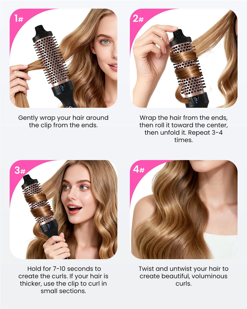 38mm Thermal Brush BRSTOPE PRO, Ionic Blowout Brush, 9 Temps Settings, Heated Hot Round Brush for Hair Straightening and Curling 2 in 1 (Black) Black-new