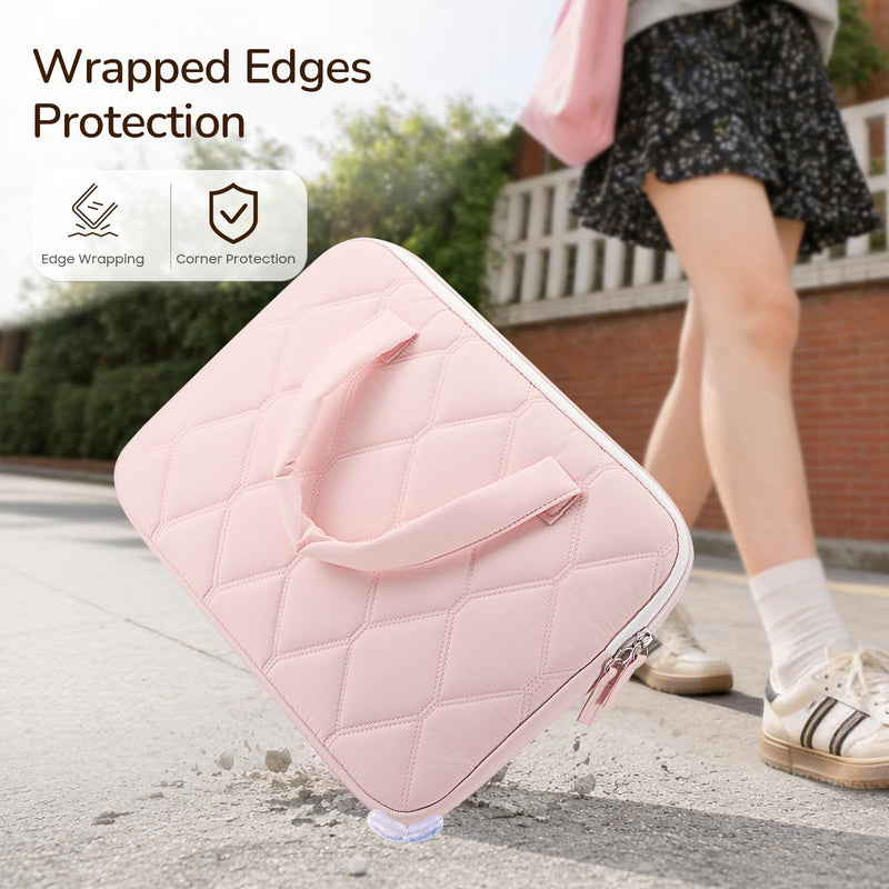 Fintie Sleeve Case for MacBook Neo A18 Pro, Air 13 Inch, Pro 13/14 Inch | Quilted Diamond Puffer Laptop Carrying Case with Luggage Strap, Pocket, Soft Handles, Blush Pink