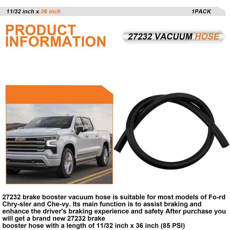 27232 11/32 inch x 36 inch (85 PSI) Brake Booster Vacuum Hose, Vacuum Line Fits for Fo-rd, Chry-sler and Che-vy Select Models, Heavy Duty Power Booster Vacuum Hose