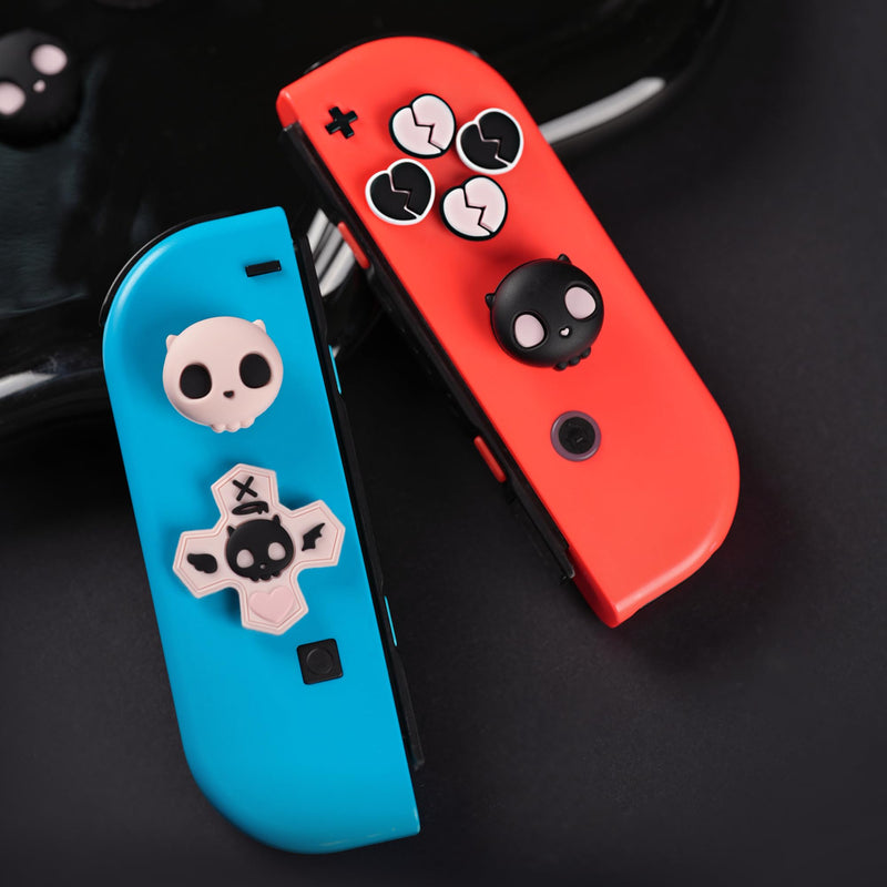 GeekShare Silicone Cross D-Pad Button Caps Set Joystick Cover - Cute ABXY Key Buttons Sticker Compatible with Nintendo Switch/OLED Joy Con - Sweetheart Skull