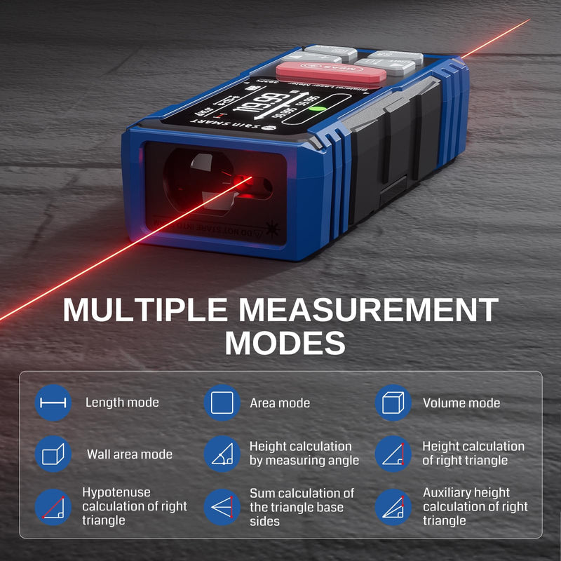 SainSmart Dual Laser Measuring Tool, 393Ft Red Bilateral Distance Meter with Backlit LCD, Rechargeable, Multi-Unit, Electronic Level, Length/Area/Volume/Angle Sensor/PC Data Transfer,Laser Class 2
