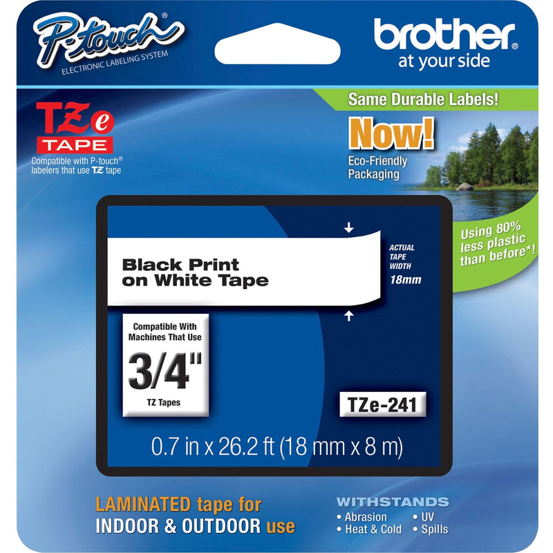 Brother Genuine P-Touch TZE-241 Tape, 3/4" (0.70") Standard Laminated P-Touch Tape, Black on White, Perfect for Indoor or Outdoor Use, Water Resistant, 26.2 Feet (8M), Single-Pack Regular