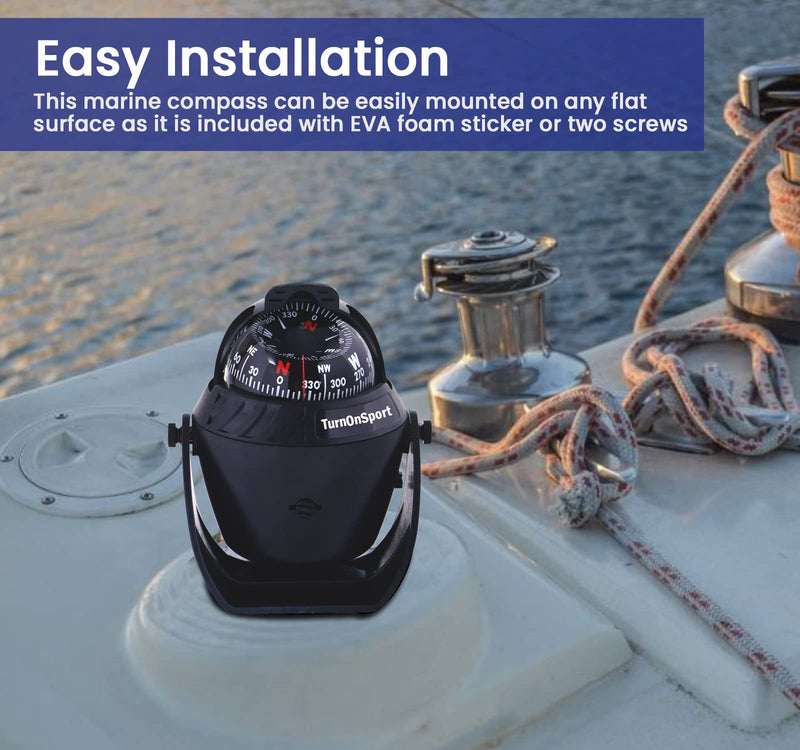 Boat Compass Dash Mount Flush - Boating Compass Dashboard Suction - Navigation Marine Compass Boats Surface Mount - Illuminated Dashboard Compass Ship - Electronic Sea Compass Black