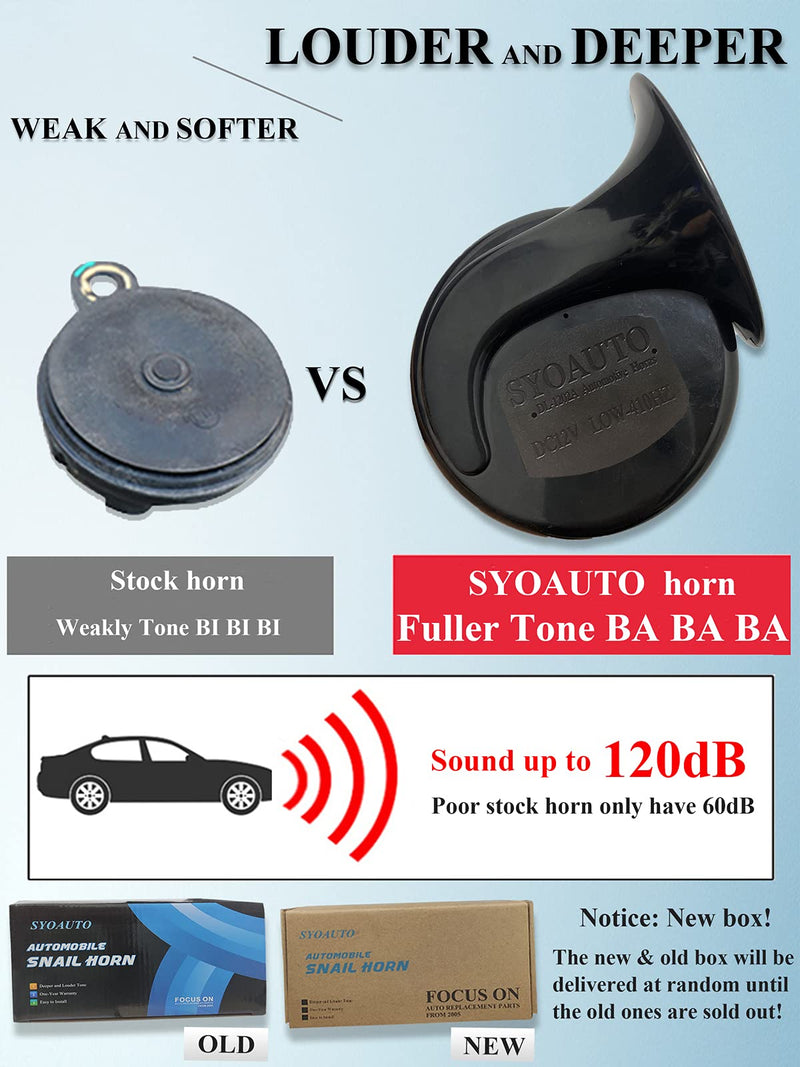 SYOAUTO Car Horn Truck Horn 12V Horn Waterproof High Low Tone Universal Fit Super Loud Electric Snail Horn 12V Horn Kit Car Horn Replacement