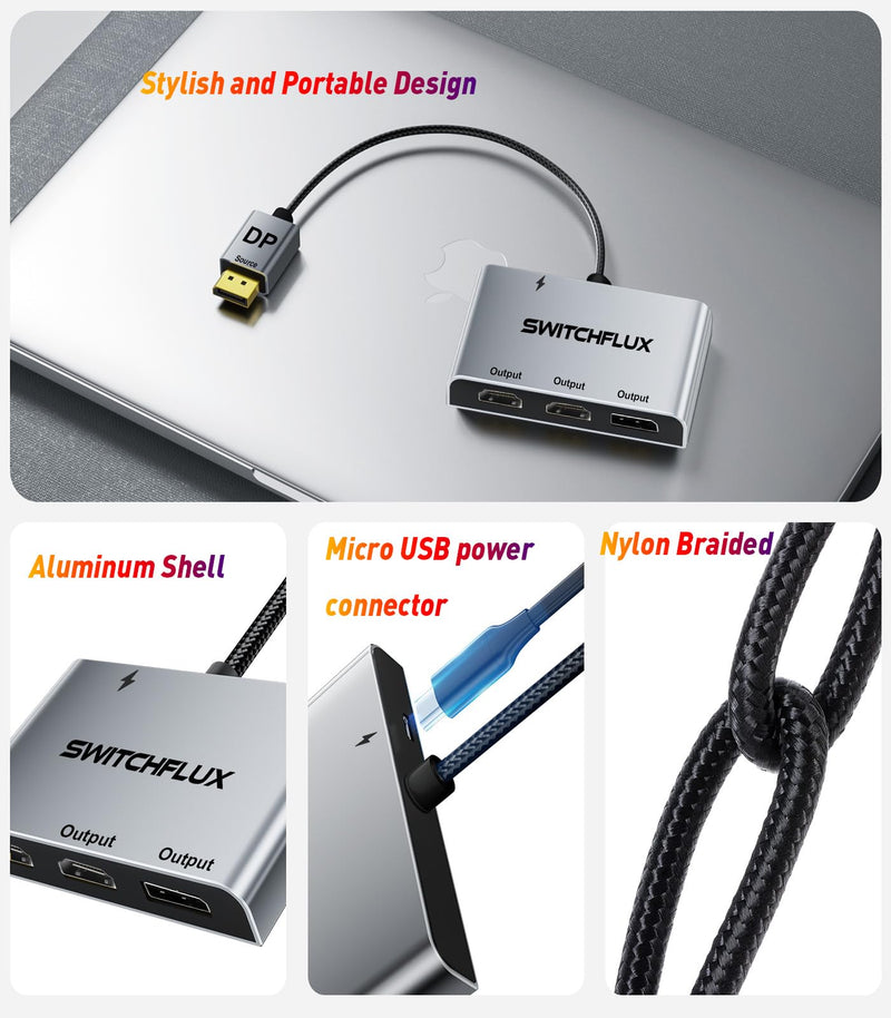 DisplayPort to Dual HDMI with DP Adapter |4K@60Hz| Extended Display 1 in 3 Out MST Hub for Multiple Monitors Compatible with PC,NVIDIA/AMD Graphics Card DP to dual HDMI with DP