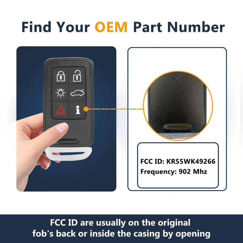 Compatible with Volvo 2011-2016 S60 2007-2016 S80 2009-2015 XC60 Proximity Smart Control Keyless Entry Remote for KR55WK49266, 902 MHz, 6 Buttons By RemoteMatch