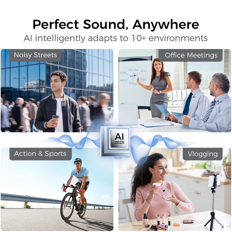 YRF Mic 2 (2 TX + 1 RX + Charging Case), Wireless Lavalier Microphone, Intelligent Noise Cancelling, Internal Recording Black
