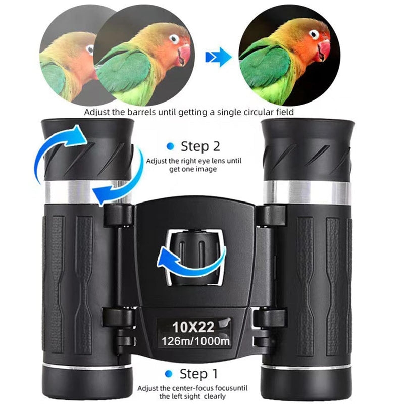 Small Compact Binoculars for Adults Kids,10x22 Mini Binocular for Traveling Sightseeing Birds Watching, Night Vision Binoculars for Concert Theater Opera,with Phone Adapter,Lightweight Pocket Folding