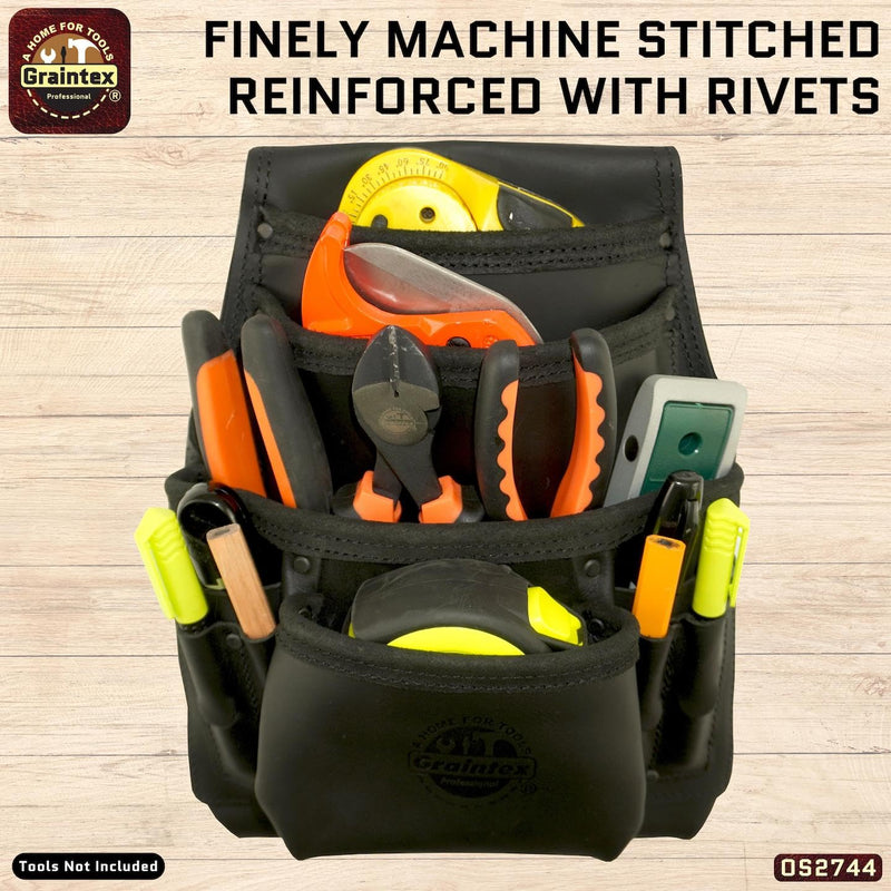 Graintex OS2744 10 Pocket Nail & Tool Pouch Top Grain Oil Tanned Leather for Framers, Constructors, Electricians, Plumbers, Handyman