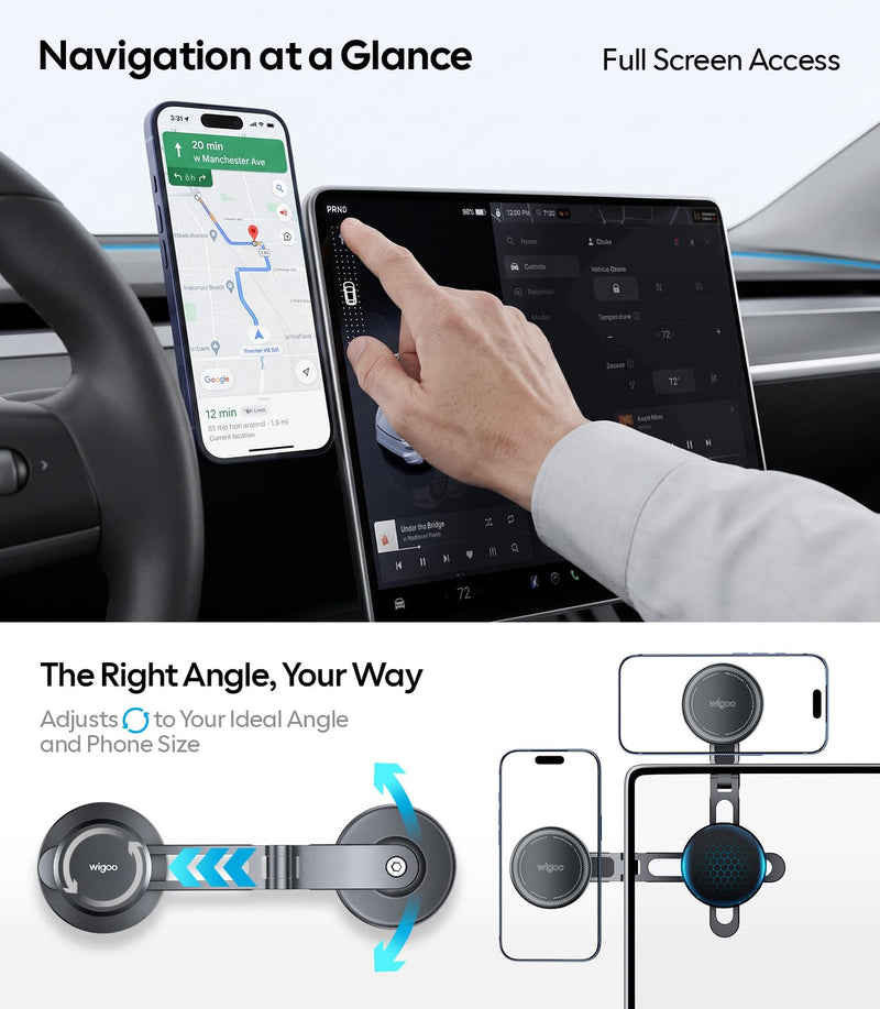 for Tesla Model 3/Y/YL/X/S Phone Mount, OEM-Style, Strongest Magnet | 360° Rotation Foldable Hidden Phone Holder, for Magsafe iPhone 17-12 Series, Tesla Model Y Model 3 Accessories