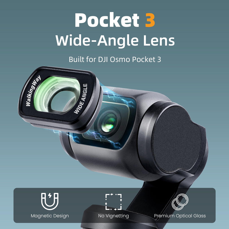 WalkingWay 0.72x 112° Magnetic Wide Angle Lens for DJI Osmo Pocket 3/4/Xtra Muse/2, Multi-Coated/HD Optical Glass/Aluminum Frame, for Architectural Landscape/Cinematic Video