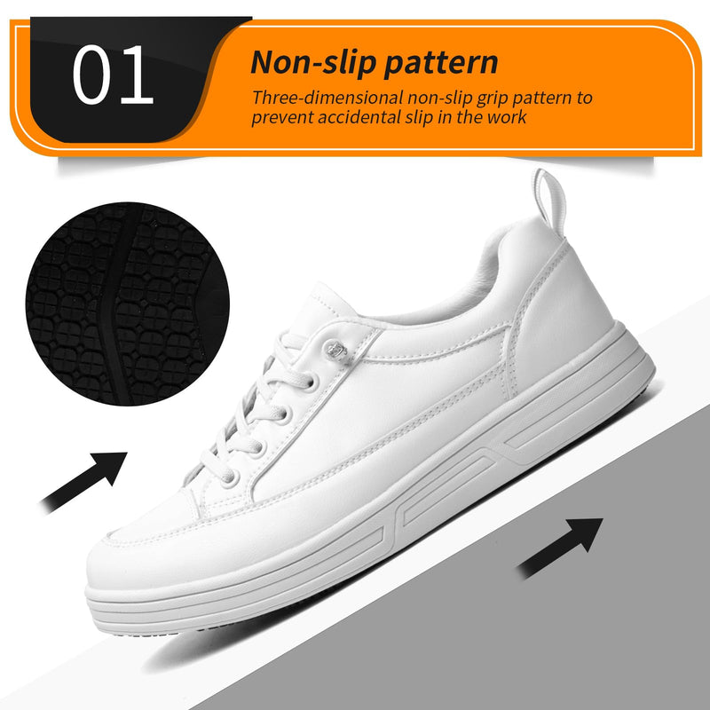 Women's White Non Slip Work Shoes, White Food Service Slip Resistant Work Shoes, White Women's Nursing Shoes. 7.5
