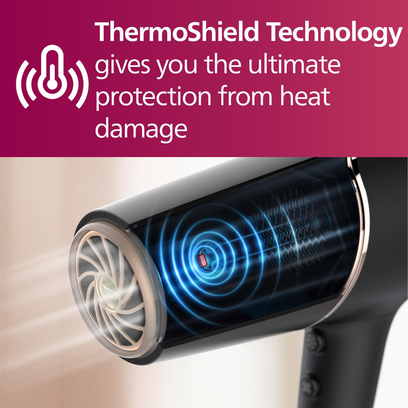 Philips Hair Dryer 5000 Series, ThermoShield Technology, Ionic, with Nozzle and Hair Diffuser, 2300W, Model BHD510/03