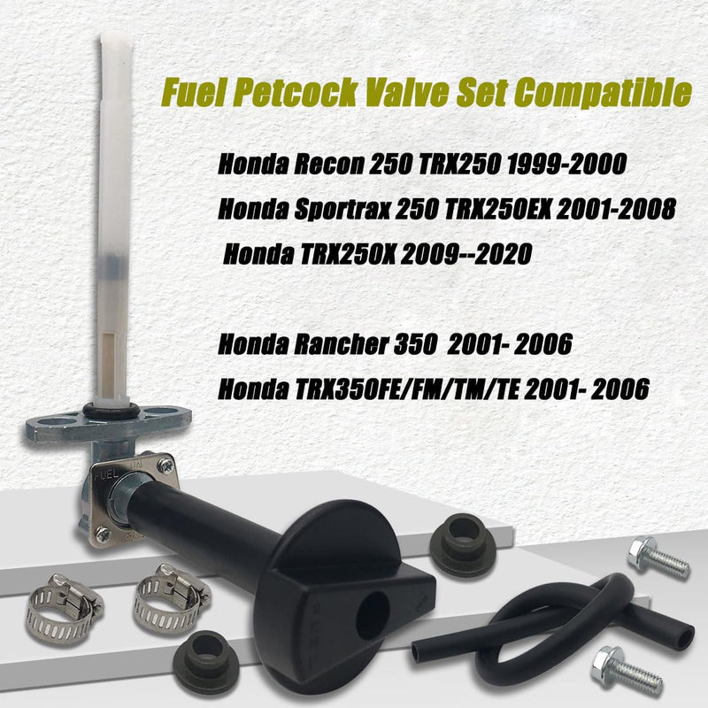 Fuel Tank Petcock Valve with Lever Screw Fits for 1997-2014 Honda Recon 250 TRX250TE TRX250TM 2x4 ES Fourmax Rancher TRX350 ATV Replaces 16950-HM8-003 16950-HN7-003
