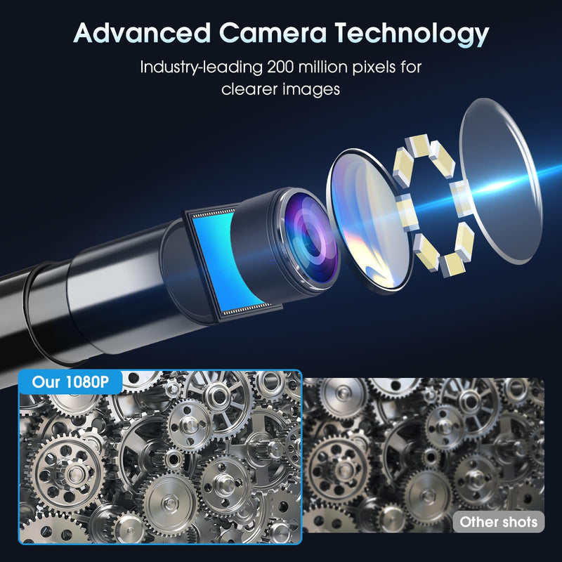 Endoscope Camera with Light – 1920P HD Borescope for iOS & Android (3.3ft) | 1920P HD, 8mm IP67 Waterproof Probe, 8 Adjustable LED Lights, Semi-Rigid 3.3ft Cable, Compatible with iOS & Android