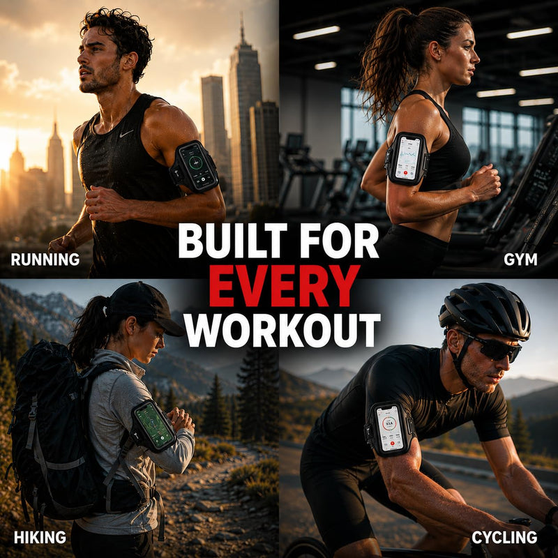 Running Armband Phone Holder with Key Pockets, Sweatproof Sports Arm Band | Phone Holder for iPhone 17 16 15 Pro 14 Plus 13 11 XR, Galaxy S25/S10, with Card Slot for Running Gym Workout, Up to 6.8"