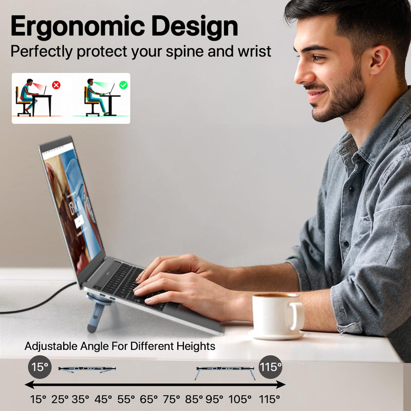 USB C Laptop Docking Station Stand, USB C Hub 7 in 1 Multiport Adapter with 4K HDMI, Gigabit Ethernet, USB A 3.0, PD 100W Charge, Universal Docking Stations for MacBook Pro/Air/Dell/HP/Surface/Lenovo