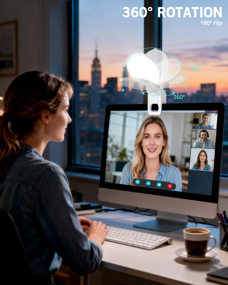 NiceVeedi 3 Color Soft Selfie Light Phone Light with Clip, Portable Edge-lit Ring Light, Rechargeable Video Conference Lighting for iPhone/Selfies/Makeup/Live Streaming/TikTok/Vlog/Zoom/Video Calls