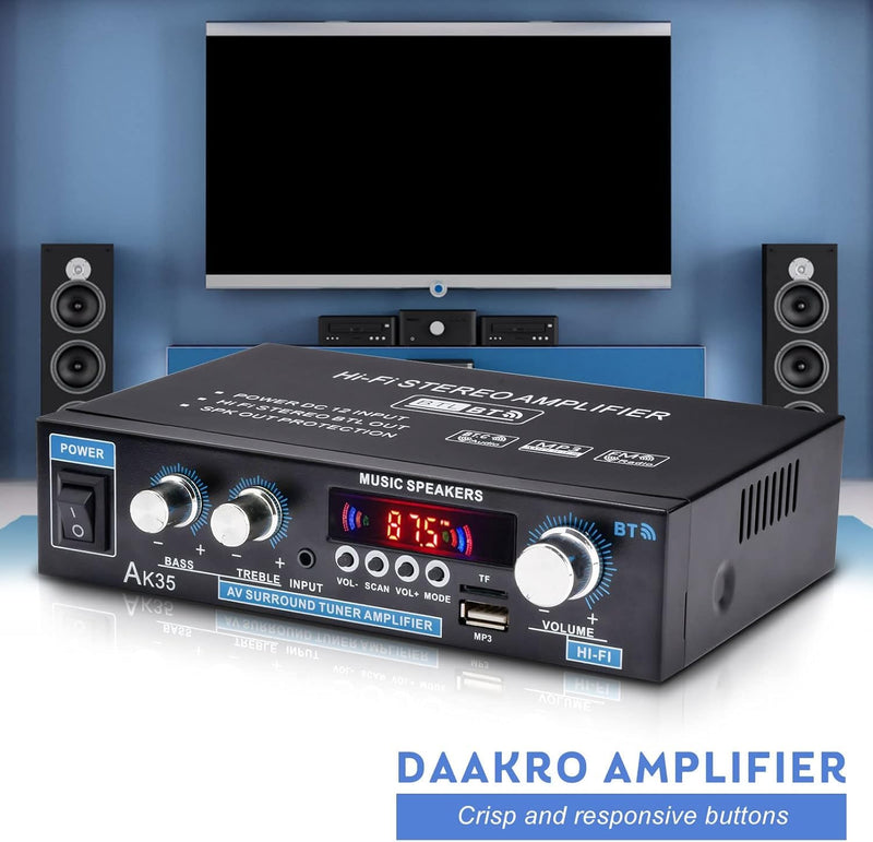 AK35 Home Audio Amplifier Receiver, 200W Home Dual Channel Bluetooth 5.0 Sound Speaker AMP, Home Amplifiers FM Radio/USB/SD/Card w/Remote Control Home Theater Audio Stereo System Components AK35-2