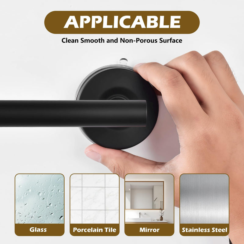 YOHOM Suction Cup Toilet Paper Holder No Drill Bathroom Tissue Holder with Strong Suction Removable Wall Mount Stainless Steel Paper Roll Holder for Kitchen Bath,Matte Black, 2 PCS