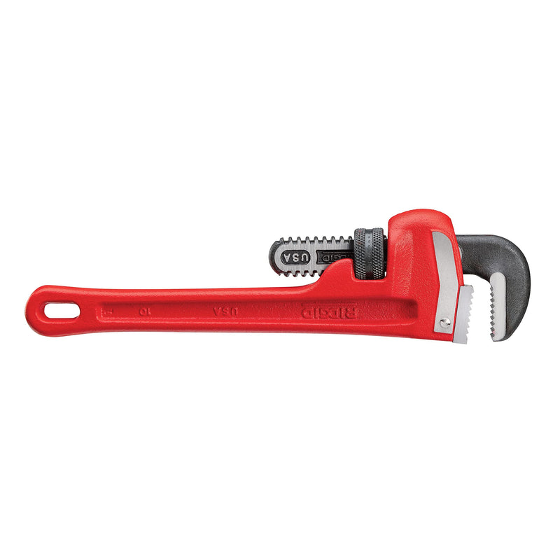 RIDGID 31010 Model 10 Heavy-Duty Straight Pipe Wrench, 10-inch Plumbing Wrench, Red, Black, 250mm (10in) 10" Durable, Heavy-Duty