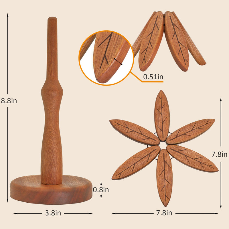 Wooden Trivets for Hot Dishes, Wooden Tree Trivet Set, Tree Coasters - of 5 + 1 Stand stored, Suited for Hots, Pans, Bowl, Teapot, Hot Holders - Multifunctional Ornaments Walnut - 5pcs