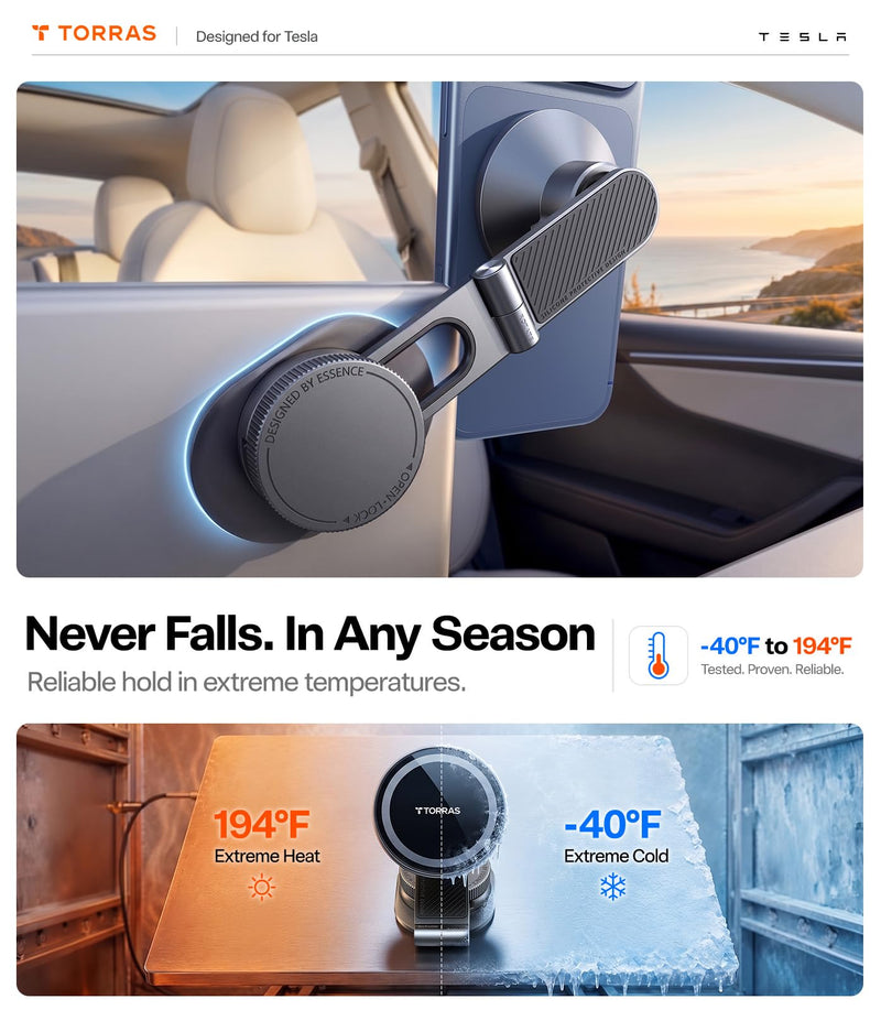TORRAS Stow Tesla Phone Mount [Hidden & Strong Magnet] 360°Rotation Foldable Tesla Phone Holder Fit for All Phones, Tesla MagSafe Car Mount, Tesla Accessories for Model Y Model 3/S/X/Cybertruck