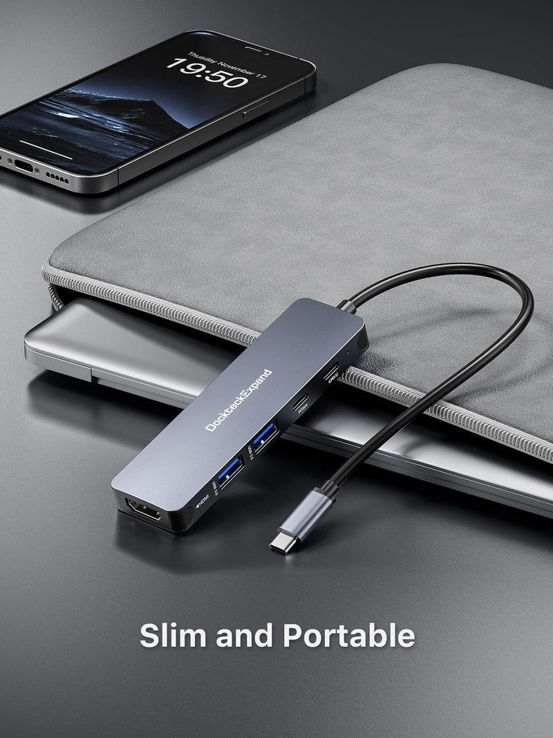 USB-C Hub 5-in-1 with 4K HDMI, 100W Power Delivery, 5Gbps USB-C Data Port and 2 5Gbps USB-A Data Ports for MacBook Pro/Air, iPad Pro/Air, Dell XPS Dual C port 5 IN 1