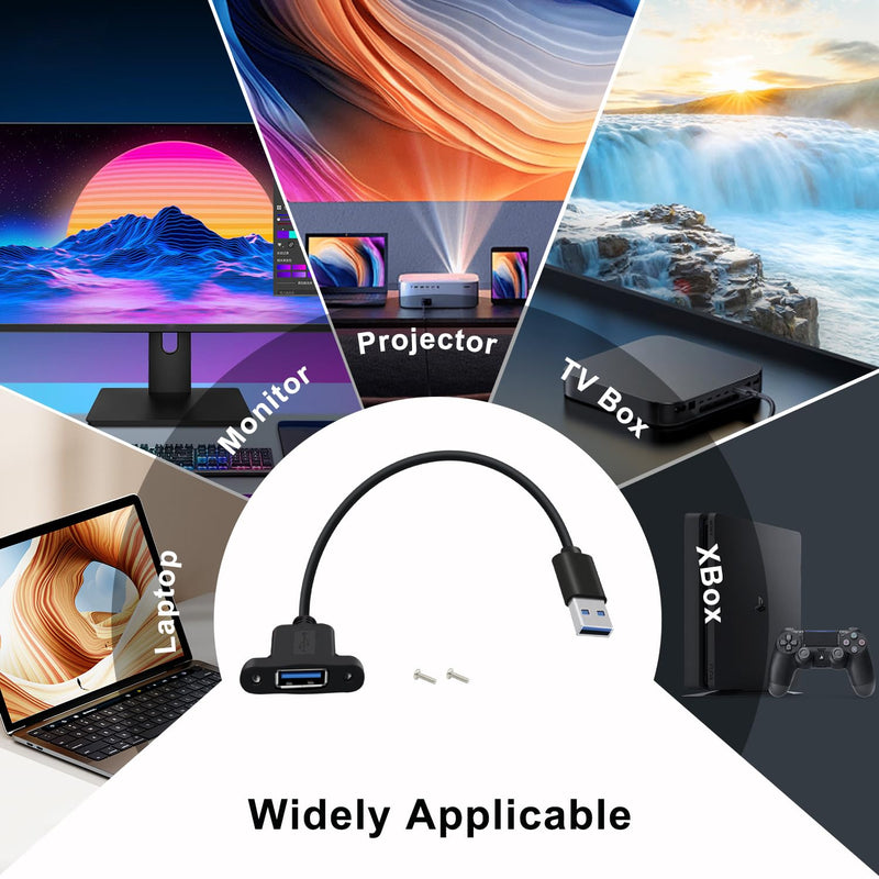 USB 3.0 Panel Mount Extension Cable Short USB Extension Cable with Panel Mount Supports 5Gbps Data Transmit and Power Supply, for Laptops, PC, Phone, Car (Black, 1.6FT / 0.6 m) Black