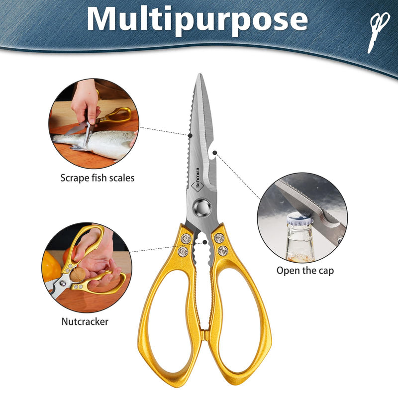 Kitchen Shears for Food: Multipurpose Heavy Duty Kitchen Shears for Cutting Chicken, Meat, Food, (9'' Gold) 9'' Gold