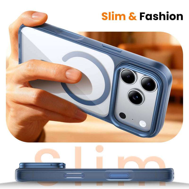 Tigowos for iPhone 17 Pro Case with Lens Stand，Screen Protector，Blue | Camera Control Cover ,Fit for MagSafe,Drop Protection,Shockproof, Translucent Back Phone Case for 17 Pro Blue-Stand