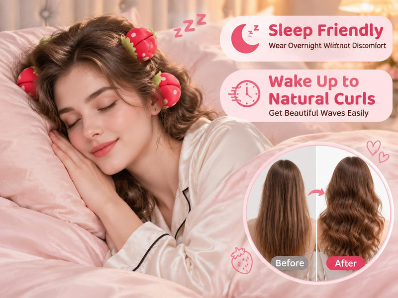 Healvian 18 Pcs Heatless Sponge Curlers Hair Rollers for Overnight Curls | Strawberry Shaped Hair Curler Soft Sleeping Curlers, Natural Waves Without Heat Damage, Hair Styling Tool for All Hair Types