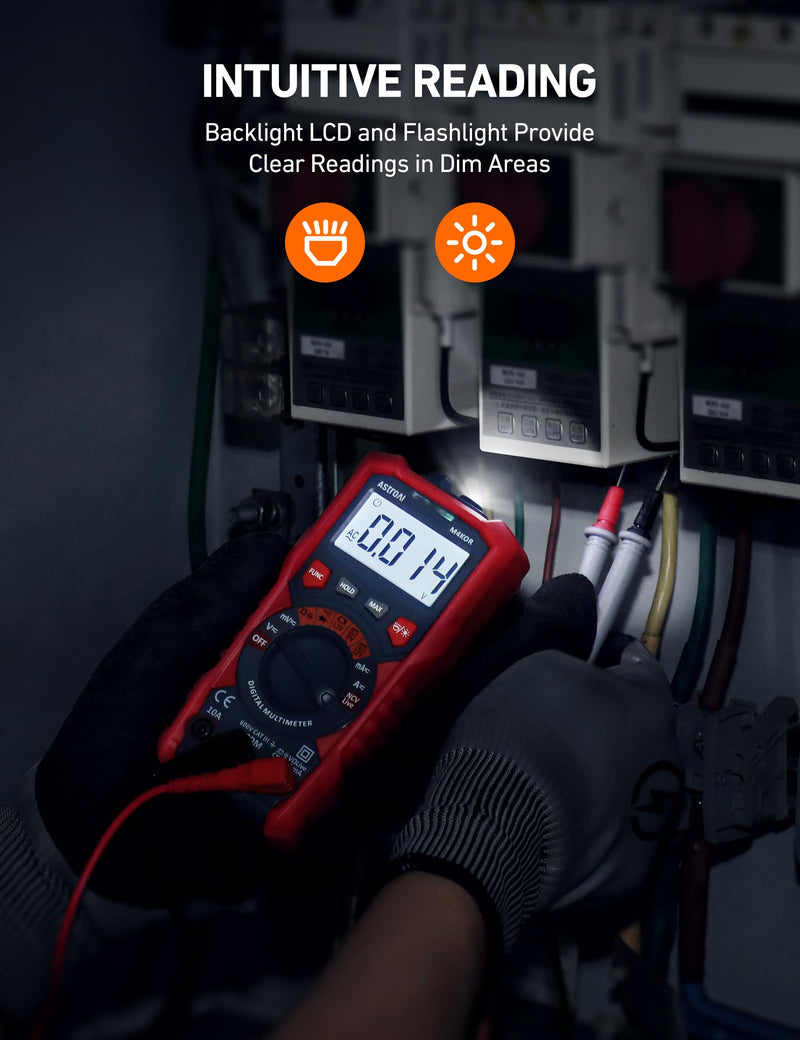 AstroAI Multimeter Tester, TRMS 4000 Counts Volt Meter Auto-Ranging Ohmmeter Digital 1.5v/9v/12v Battery Voltage Tester Measure Voltage Current Resistance Diodes Continuity Capacitance with NCV