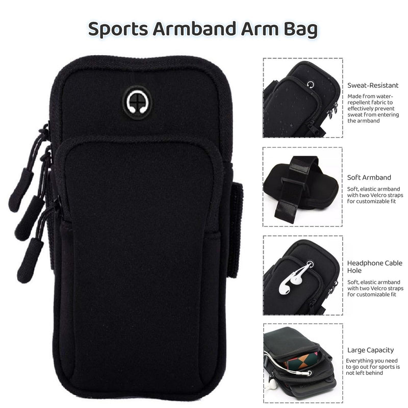 Arm Phone Holder for Running, Arm Pouch for Running Armband for Phone with Earphone Hole, Cell Phone Arm Band Fit Sport Gym Hiking B
