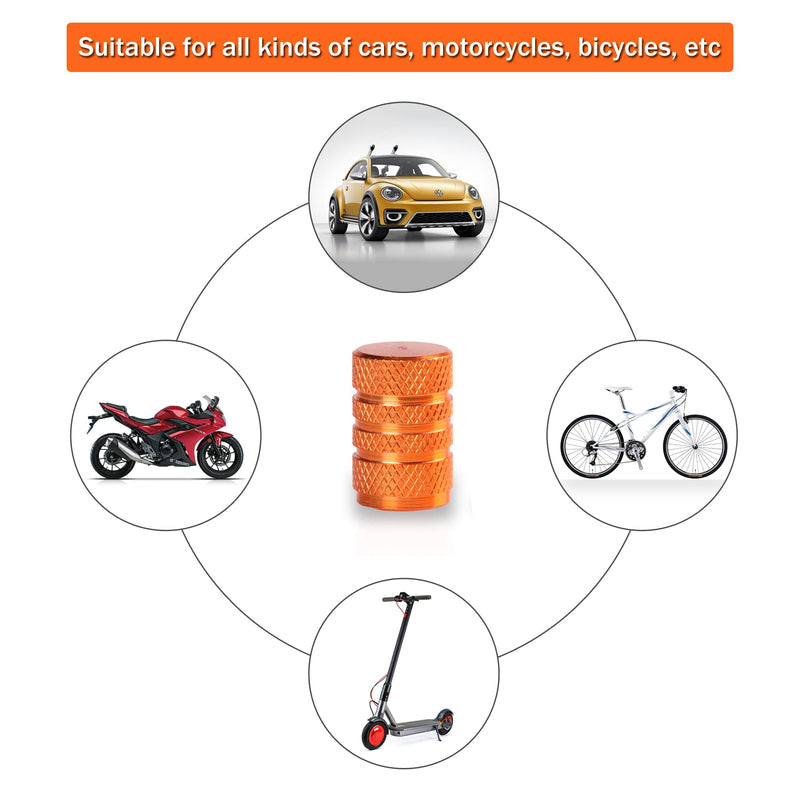 SINGARO 12PCS Tire Valve Stem Caps, Car Exterior Accessories, Aluminum Alloy Valve Cover Universal for Cars, Trucks, Motorcycles and Bicycles (Orange) Orange