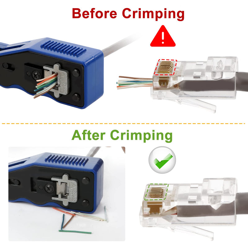 RJ45 Crimp Tool Kit Pass Through Ethernet Cat6 Cat6a Cat5e Crimping Tool with 20PCS Cat6 Pass-Thru Connectors,20 Covers,1 Wire Cutter Plier,1 Mini Wire Stripper and 1 Network Cable Tester Tool Kit 07
