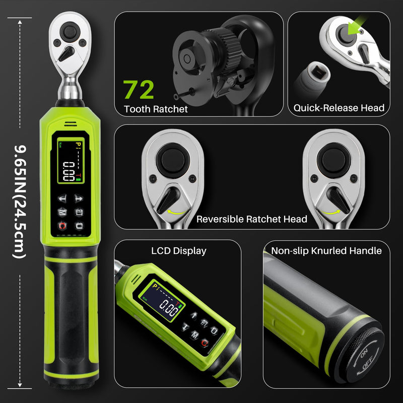 Digital Torque Wrench 1/4" Drive-4-266In.Lb for Bike Motorcycle | Electric Torque Wrench(0.45-30N.m),Vibration Buzzer LED Indicator,±2% Accuracy 5 Units for Precision Parts Engine DIY 1/4" 4-266 In.Lb