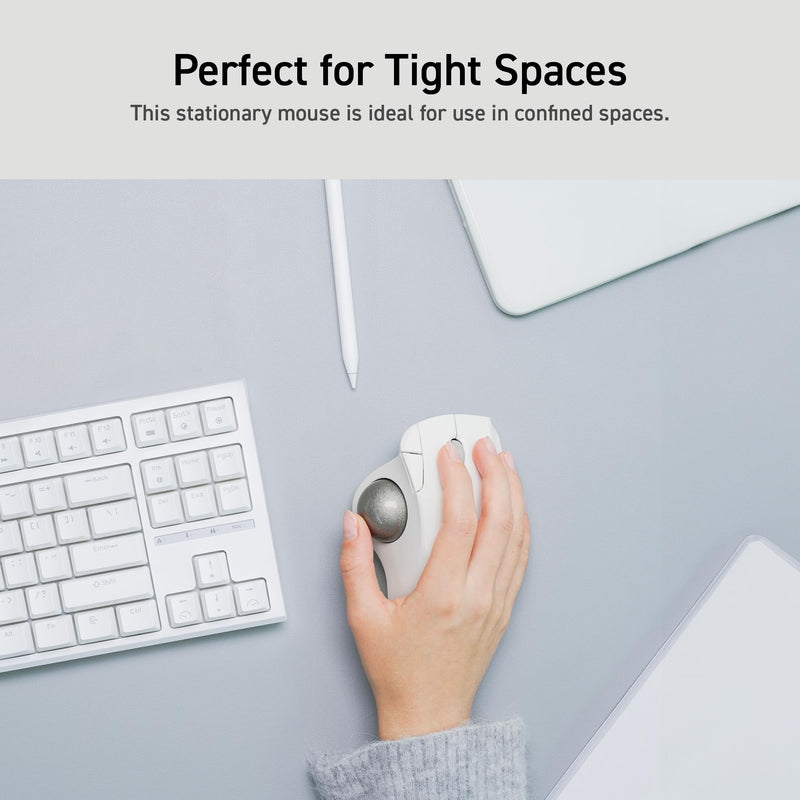 ELECOM Ergonomic Comfort Design Trackball IST Bluetooth 5.3, Super-Smooth Tracking with Roller Ball Bearing, 36mm Ball, Thumb control, Compatible for Windows, PC, Mac, iPadOS, and Android (M-IT11BRWH) White