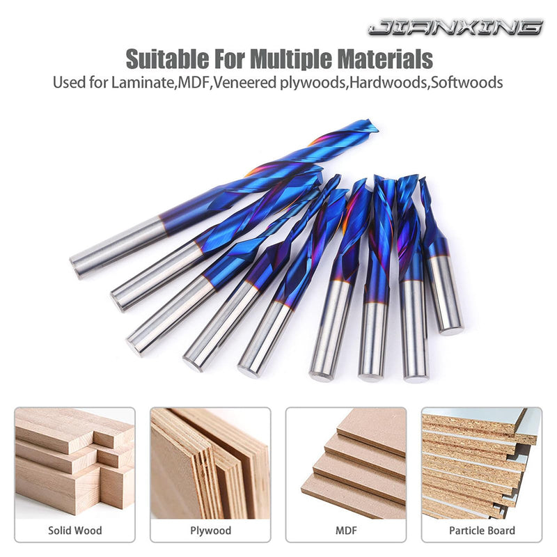 1/4" Cut, 2-Flute Compression Router Bit, 1/4" Shank, 2" Extra Long Cut Length (4" OAL), Blue Nano Coated Solid Carbide Up-Down Spiral for CNC Plywood, MDF 1/4" Extra long (1 pc) Compression Cut