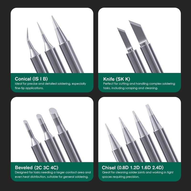 HANGLIFE 900M Soldering Iron Tips with Tip Holder for Hakko, Yihua, Atten, Quick, Ryobi, and More Soldering Stations/Guns - Replacement Solder Tips for Welding Equipment & Accessories (12 pcs) Kit 1 With Holder
