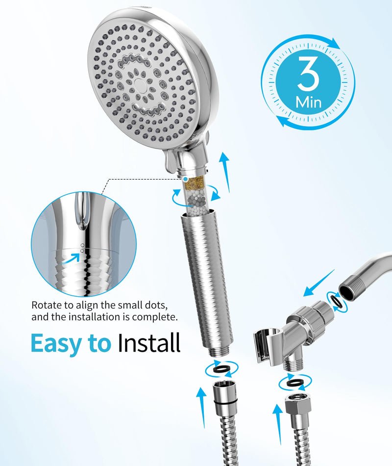 Filtered Shower Head with Handheld, 10 Spray Mode High Pressure Shower Head with Filters, Shower Filter Head for Hard Water, Powerful Spray for Cleaning, 2 Replaceable Filters Included, Chrome 10 Modes with 2 Filters